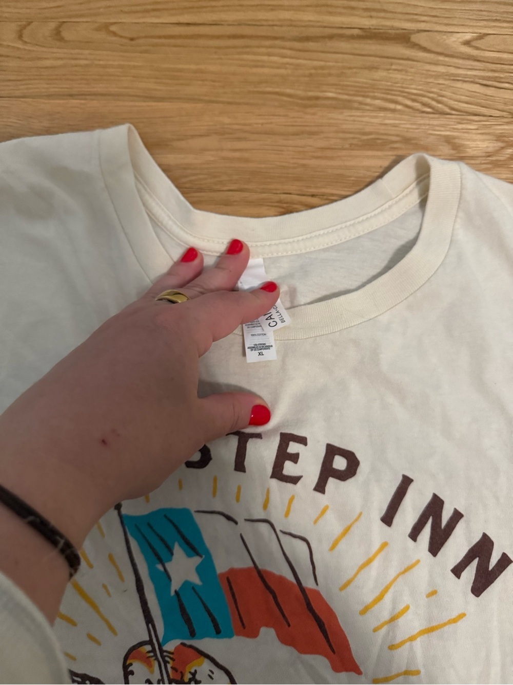 Two Step Inn Festival Graphic Tee - White with Red, Orange & Blue Design - Picture 2 of 3
